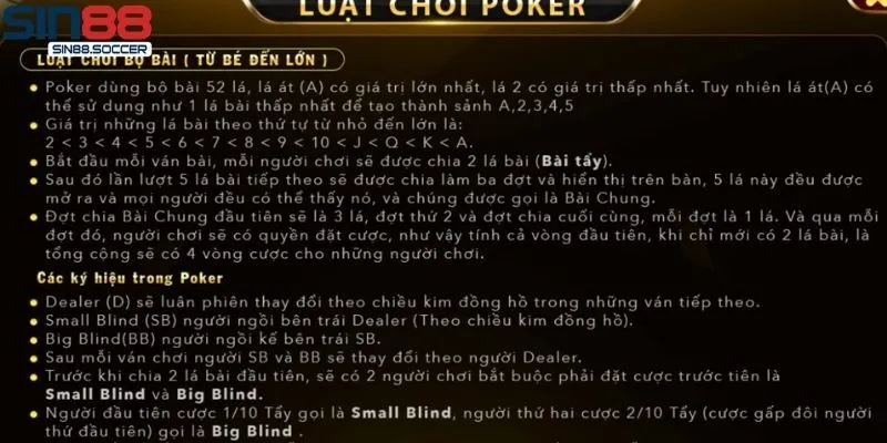 Các kiểu bài thường xuất hiện trong một ván Poker Sin88